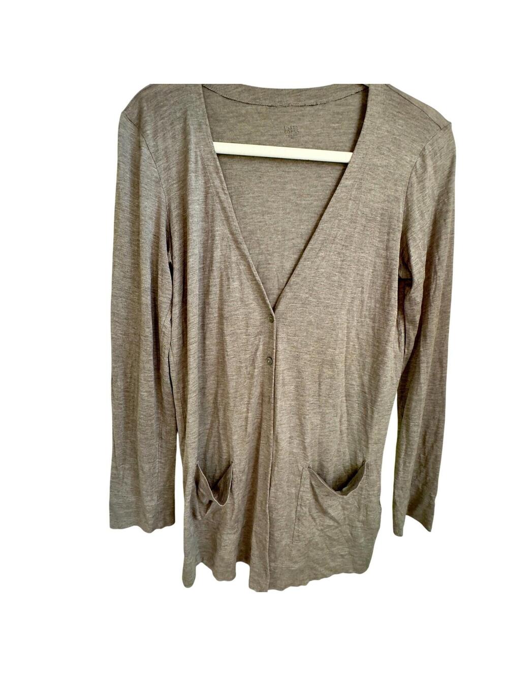 Eileen Fisher Silk Cotton Cardigan V Neck Heather Beige Gray Lightweight XS